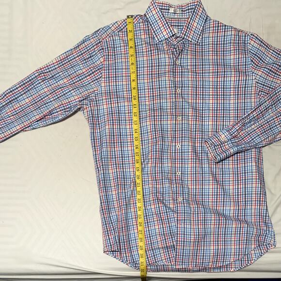 Men's PETER MILLAR Size L Plaid Button Down Shirt Checked Colorful 100% Cotton - Picture 3 of 11